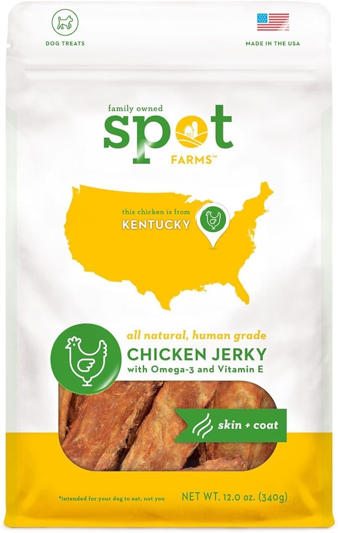 Spot Farms Chicken Jerky Healthy All Natural Dog Treats Human Grade for Skin and Coat 12 oz