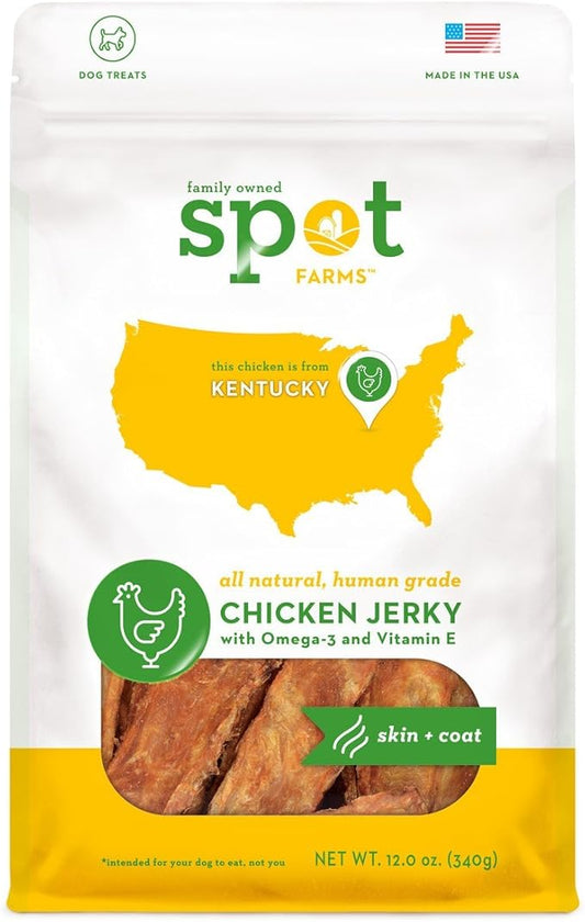 Spot Farms Chicken Jerky Healthy All Natural Dog Treats Human Grade for Skin and Coat 12 oz