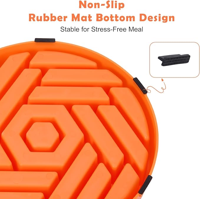 TOBYTO Slow Feeder Dog Bowls Large Medium Breed,Anti-Choking Slow Eating Dog Food Bowl,Non Slip Pet Slower Food Feeding Bowls Large Puzzle Slow Feeder Bloat Stop Maze Dog Dishes,Orange