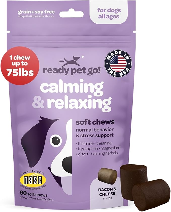 Calming Chews for Dogs | Herbal Dog Calming Chews for Anxiety from Normal and Occasional Stressors Including Separation Storms Grooming & Travel | NASC Certified & Made in The USA | 90 Count