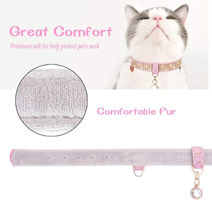 PetsHome Cat Collar, Dog Collar, [Bling Rhinestones] Premium PU Leather with Pendant Adjustable Collars for Cat and Small Dog Extra Small Pink