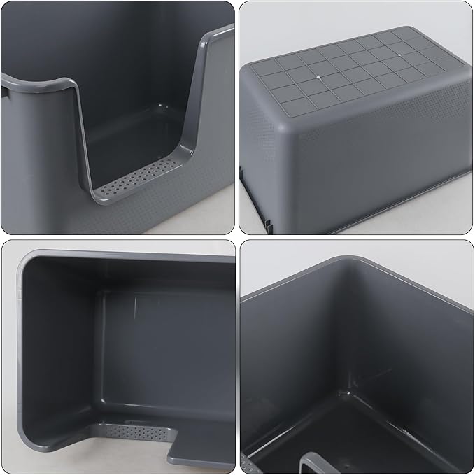 Large Cat Litter Box with High Sides, Easy to Clean, Litter Box for Big Cats&Multiple Cats (Pack of 2, Grey)