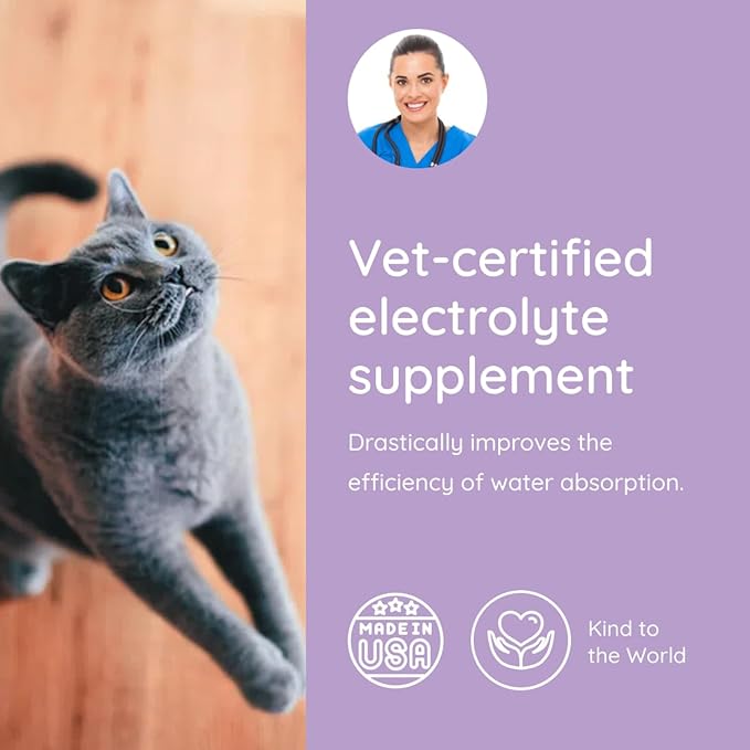 Cat Hydration Electrolyte and Cat Joint Supplement | Hydration Support for Cats w/Glucosamine, Chondroitin, L-Glutamine, Taurine, Lysine & Prebiotics | for Salmon Lovers | 32 Packets