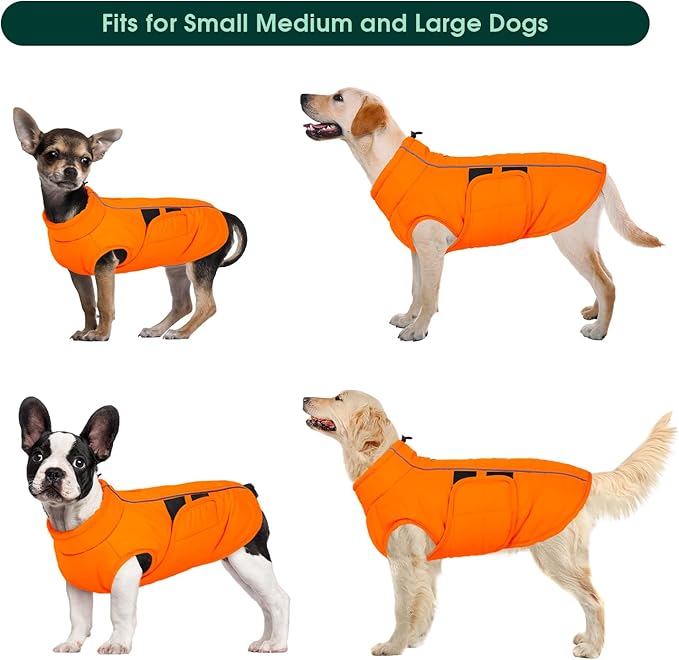 Kuoser Dog Jacket, Warm Dog Coats for Small Dogs, Reflective Doggie Winter Jacket Cold Weather Pet Coats with Leash Hole, Winter Coat Apparel for Yorkie Chihuahua, Orange XS