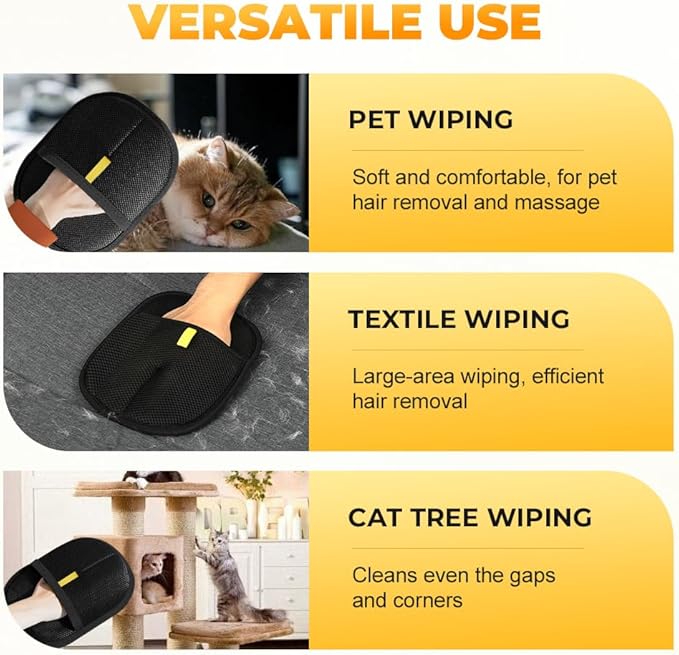 Pet Hair Removal Glove,Efficient Grooming Gloves for Cats & Dogs,Electrostatic Pet Hair Remover for Bed Sheets Couch Clothes Carpet Car Seat,Reusable Washable Hair Remover Gloves (Dark Brown)