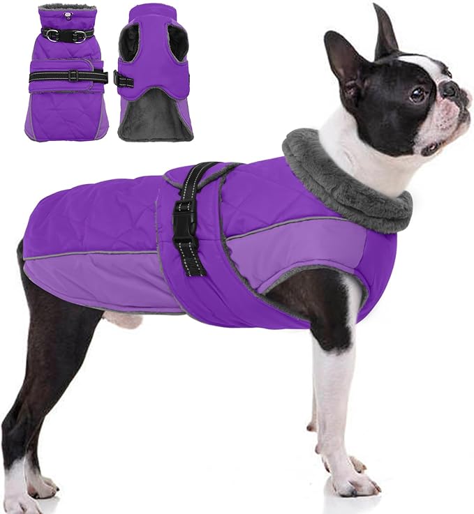 QBLEEV Warm Dog Jacket - Reflective, Adjustable Winter Coat with Turtleneck for Cold Weather, Waterproof Fleece Snowsuit for Small, Medium, Large Dogs