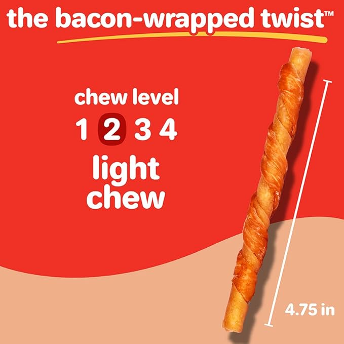 Hartz New Oinkies Bacon Wrapped Twists, Real Meaty Chews with 100% Real Bacon and No Beefhide, 28 Count
