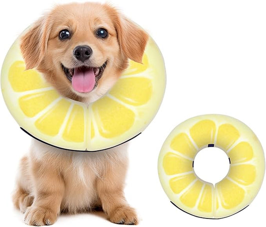 Adjustable Inflatable Dog Cone Collar for Surgery Recovery, Soft Cone for Dogs & Cats, Portable & Washable Dog Donut Collar, Large Cat Cone E Collar (Yellow S)