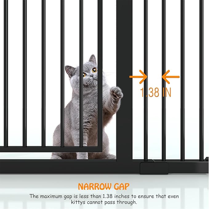 74.8" Extra Tall Cat Gate 27.9-47.2 Wide Pet gate for Doorway Pet Gate with Cat Doors NO Drilling Pressure Mount Kit for Cats and Dogs Indoor Doorways liveing Room Bedroom-Black