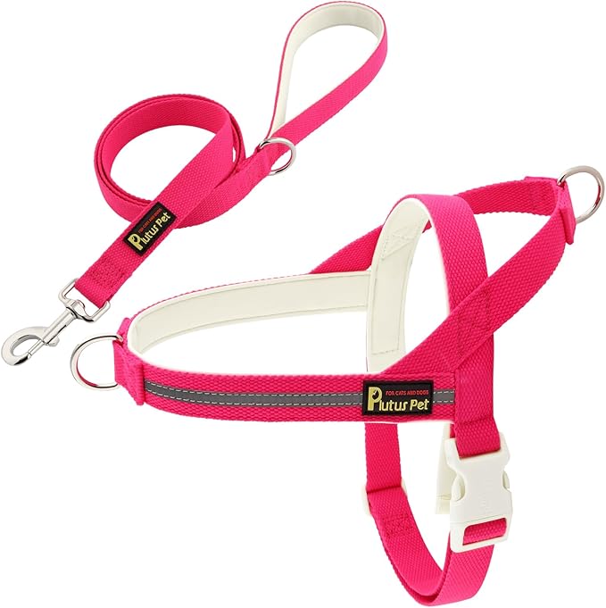 Plutus Pet Cotton Dog Harness and Leash Set, Reflective and Soft Padded, Quick Fit Vest Harness, for Small, Medium and Large Dogs, Hot Pink, XS