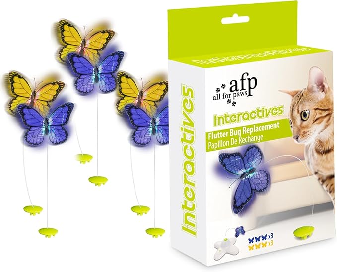 ALL FOR PAWS Interactive Cat Butterfly Flutter Replacements for Kitty Enrichment Spinner Toys, Re-Fill - 6 Pack