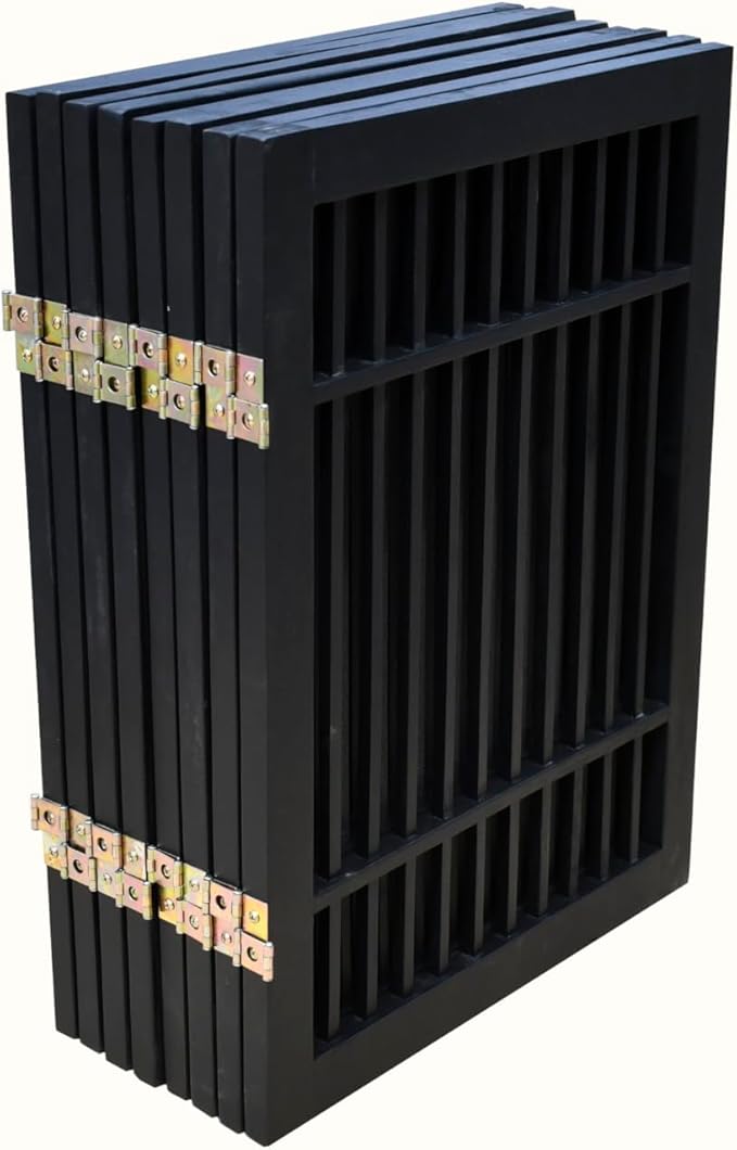 Pet Dog Gate Strong and Durable Freestanding Folding Acacia Hardwood Portable Wooden Fence Indoors or Outdoors by Urnporium (Black Pet Gate, 8 Panel 24" Tall)