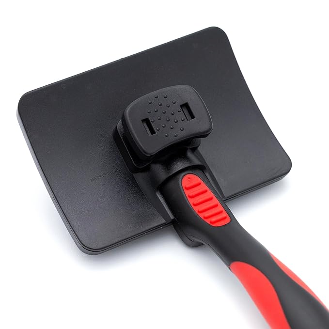 Jeffers Pet Self-Cleaning Slicker Brush for Dogs & Cats – Self Cleaning Button, Removes Tangles & Loose Hair, Non Slip Handle for Easy Grooming, Go To Gift for Pet Owners – Black, Red - Large