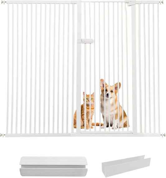 Lumizone Extra Tall Cat Gate 61.02" High Pressure Mounted Extra Wide 2025 New (17 Sizes) 1.37" Gap No Drilling Auto-Close One-Handed Operation Tall Pet Gate for Dogs(White, 67.72"-71.84"/172-182CM)