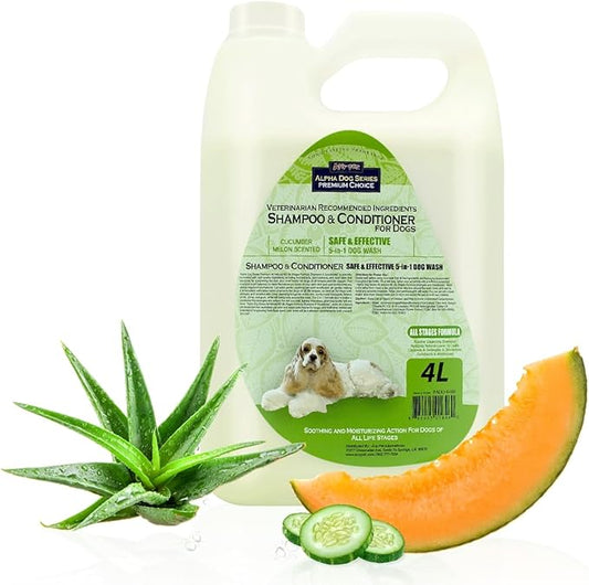 Alpha Dog Series All Stages Natural Dog Shampoo and Conditioner Set with Aloe Vera pH-balanced Dog Grooming Shampoo and Conditioner for Dogs, Tear-Free Moisturizing Dog Shampoo Sensitive Skin 1 Gallon