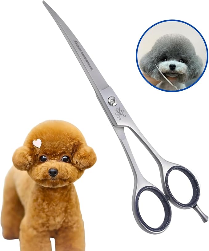Curved Grooming Scissor for Dog Ergonomic Pet and Cats Trimming shear Long Sharp & Comfortable