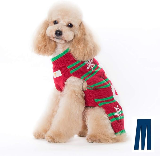 Mikayoo Dog Christmas Sweater - Cat Holiday Sweaters, Bowknot Design Cold Weather Coat, Holiday Festive Sweater for Small Dogs or Cats (Snowman M)
