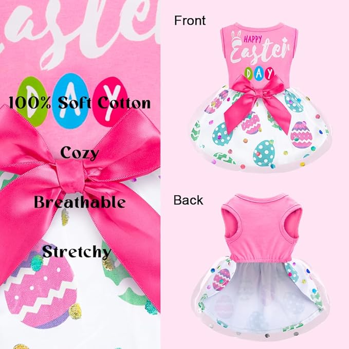 Dog Easter Outfit Cute Happy Easter Day Dog Dress Bunny Eggs Easter Dog Cat Clothes Pink Tulle Pet Doggie Apparel Outfit with Bowknot for Small Dogs Puppy Cat Girl Costume