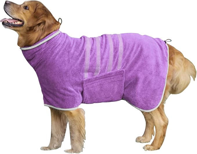 Dog Robe - Fast Drying Towel - Microfiber Super Absorbent Pet Bathrobe, Adjustable Collar & Belly Strap (Purple, X-Large)