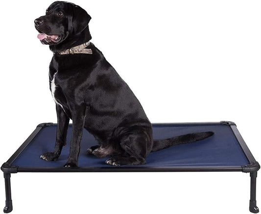 Veehoo Chew Proof Elevated Dog Bed - Cooling Raised Pet Cot - Rustless Aluminum Frame and Durable Textilene Mesh, Unique Designed No-Slip Feet for Indoor or Outdoor Use, Blue, Large, CWC2002