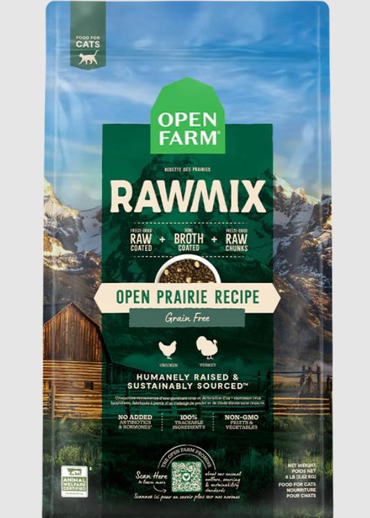 Open Farm, RawMix Dry Cat Food, Protein-Packed Kibble Coated in Bone Broth with Freeze Dried Raw Chunks, for Indoor & Outdoor Cats, Chicken & Turkey Grain-Free Recipe, 2.25lb Bag