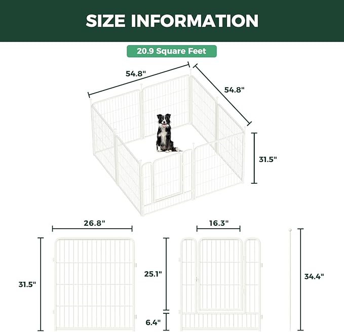 FXW Rollick Unleashed Dog Playpen for Indoor, Yard, RV Camping, 32 inch 8 Panels for Small and Medium Dogs, White│Patented