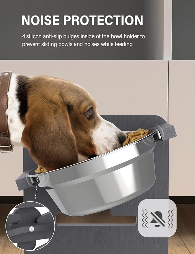 Vantic Elevated Dog Bowls, Adjustable Raised Dog Bowl Stand for Small Puppy and Cats, Sturdy Bamboo Pet Food Feeder with 2 Stainless Steel Dishes, Gray