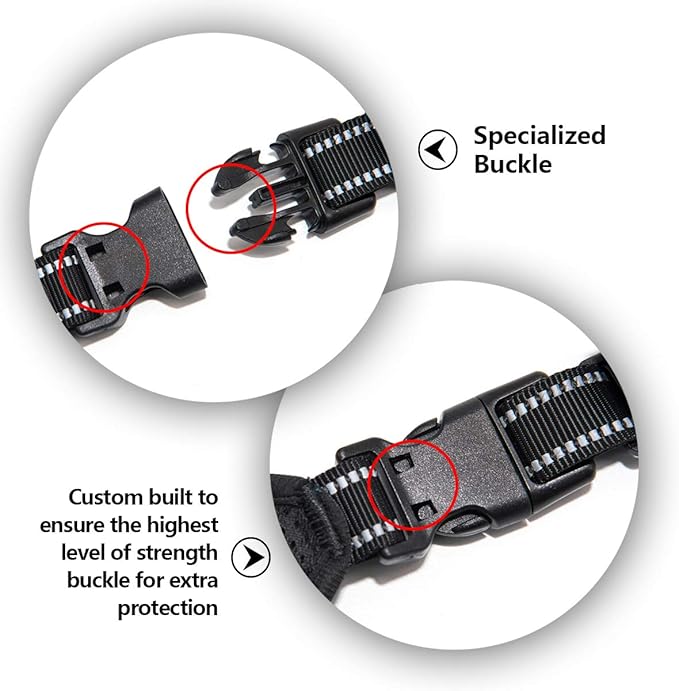 PHOEPET 2019 Reflective Dog Harness Large Breed Adjustable No Pull Vest with with Handle 2 Metal Rings 3 Buckles [Easy to Put on & Take Off](L, Red)