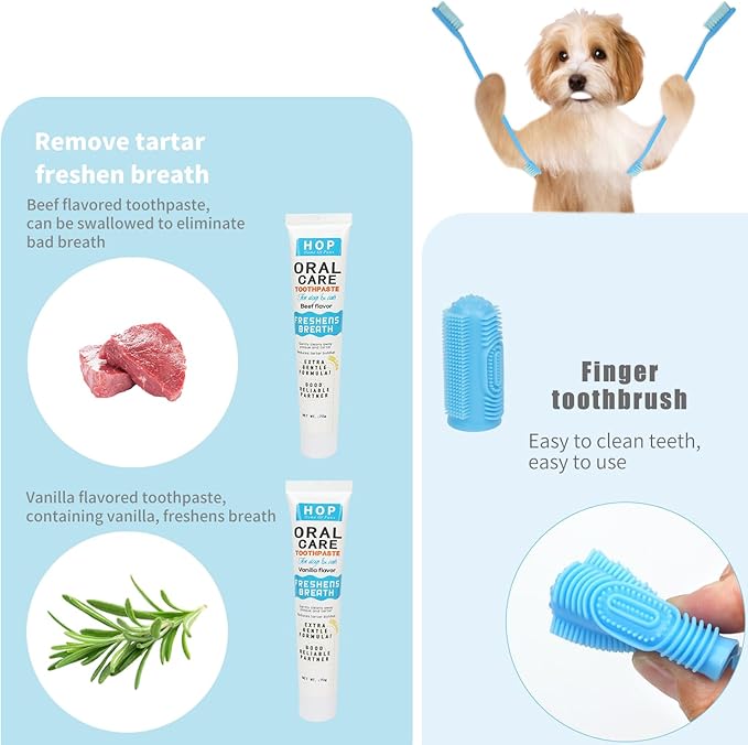 HOP Pet Toothbrush Kit 10PCS Cats Dogs Dental Care Soft Bristles Finger Toothbrush Set Toothpaste Fresh Breath Dog Oral Care Kit Suitable for All Pets Home of Paws