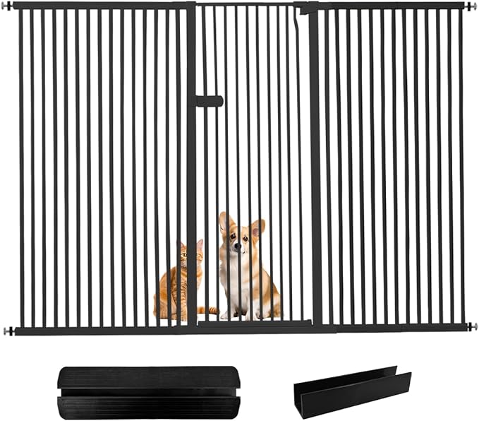 Lumizone Extra Tall Cat Gate 61.02" High Pressure Mounted Extra Wide 2025 New (17 Sizes) 1.37" Gap No Drilling Auto-Close One-Handed Operation Tall Pet Gate for Dogs(Black,84.45"-88.57"/214.5-224.5CM)