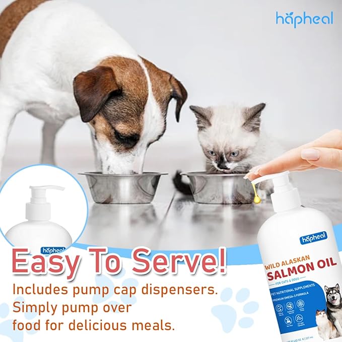 Wild-Caught Salmon Oil for Dogs & Cats - Omega 3 EPA DHA,Fish Oil Liquid Supplement for Skin & Coat, Joint & Bone Health (8 FLOZ)