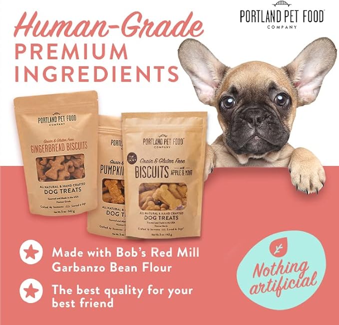 Portland Pet Food Company Apple & Mint Dog Treats Healthy Biscuits for Small Medium & Large Dogs - Grain-Free, Human-Grade, All Natural Dog Cookies, Snacks & Training Treats - Made in The USA - 5 oz