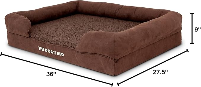 The Dog’s Bed, Large Brown Plush, Memory Foam, Pain Relief: Arthritis, Hip & Elbow Dysplasia, Post Surgery, Lameness, Supportive, Calming, Waterproof Washable Cover