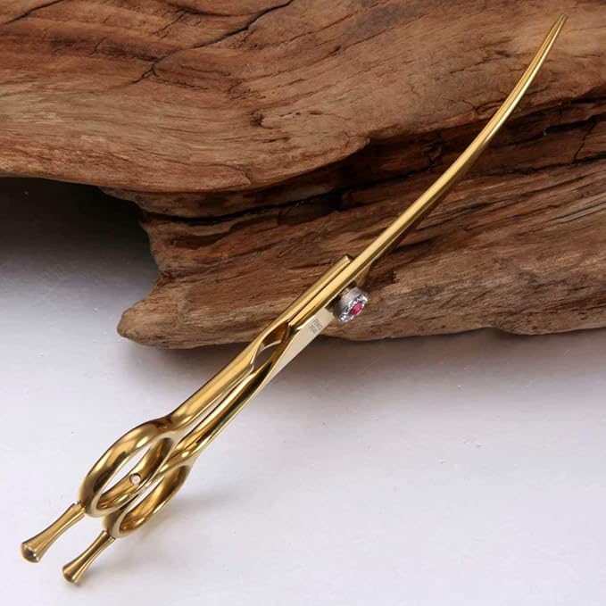 Fenice Peak Professional Dog Grooming Scissors Pet Curved Thinning Shears 7.0'' Extremely Sharp Blades 440C Steel Thinning Scissors Durable Smooth Motion & Fine Cut for Dogs and Cats(Gold)