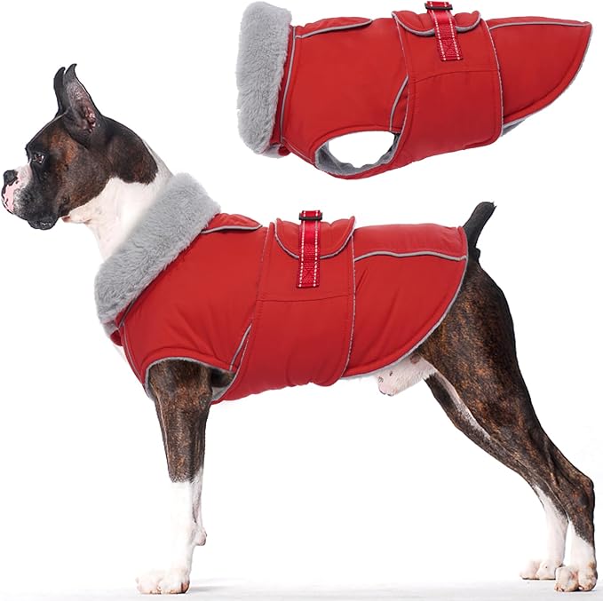Lelepet Warm Dog Coat - Reflective Waterproof Fleece Vest with Adjustable Buckle Hook & Loop, Windproof Winter Jacket Dog Coats for Small Medium Large Dogs, Red, M
