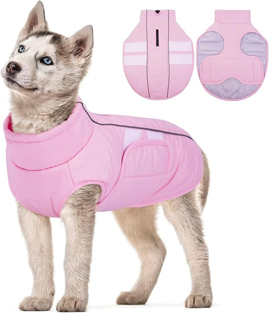 Kuoser Dog Jackets for Small Dogs, Warm Dog Coat with Harness Built in, Puppy Winter Jacket Pet Clothes for Cold Weather, Reflective Waterproof Doggie Winter Vest for Pug Dachshund, Pink S