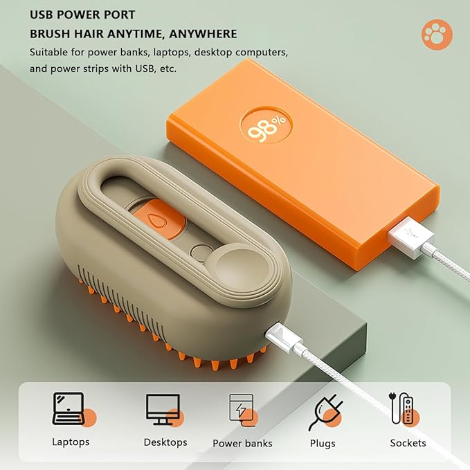 Cat Steam Brush, 3 in 1 Pet Steam Cats Brushes Rechargeable Anti-Static Grooming Brushe, Vibration Massage Cleaning Shedding & Combing Multifunctional Hair Removal Comb for Cats Dog (Khaki)