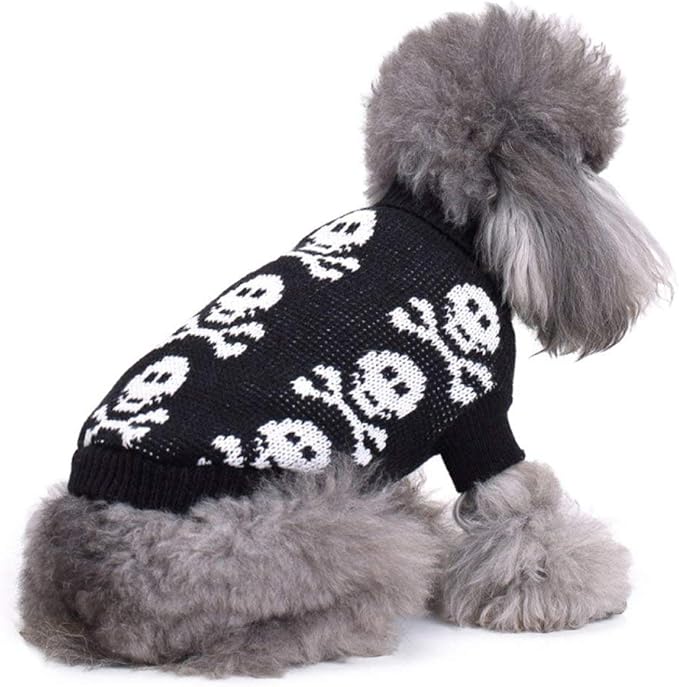 Skull Dog Sweater Holiday Halloween Christmas Pet Clothes Soft Comfortable Dog Clothes - Black,S