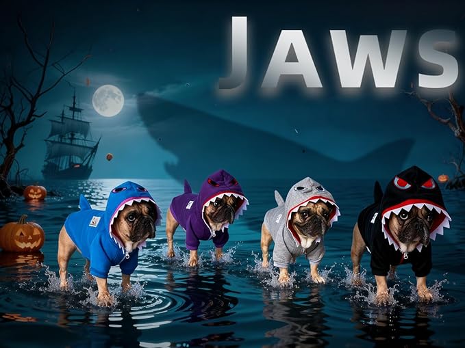 iChoue English Bulldog Shark Halloween Costumes Clothes Hoodies for Medium Dogs Cold Weather Winter Coats French Frenchie Pug Pitbull Boston Terrier - Blue, XXLarge