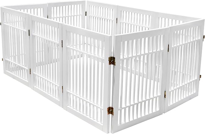 Pet Dog Gate Strong and Durable Freestanding Folding Acacia Hardwood Portable Wooden Fence Indoors or Outdoors by Urnporium (White Pet Gate, 10 Panel 24" Tall)