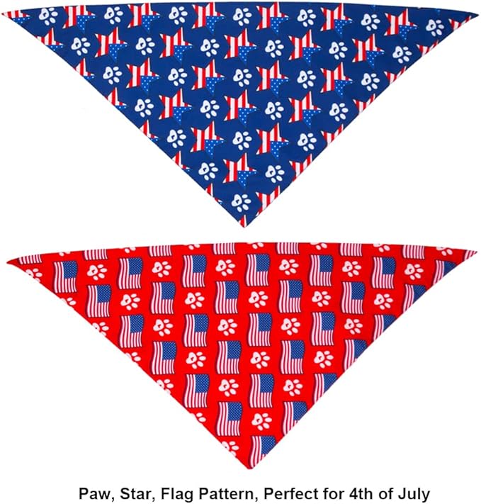 ADOGGYGO American Flag Dog Bandana, Multiple Sizes Offered, Reversible Red Blue Flag Star Scarf, Patriotic 4th of July Bandanas for Medium Large Dogs (Large)