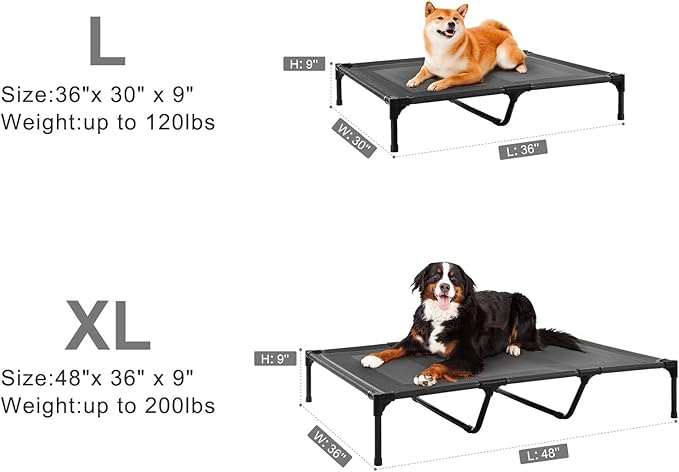 petizer 48" Elevated Dog Bed for Extra Large Dogs, Outdoor Dog Cot Bed Waterproof, Raised Cooling Pet Bed, Washable Breathable XXL Dog Bed with Supporting Bars - Up to 200 LBs, Indestructible, X-Large