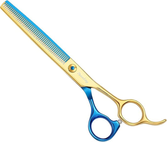 Dog Cat Scissors for Grooming, Pet Shears for Thick Coats and Matted Hair, Thinner Curved Straight Chunker Stainless Steel Shears