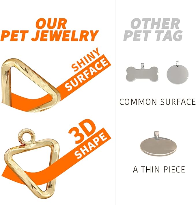 Dogs ID Tags Personalized Double Sided Deep Engraved Cat & Dog Collar Charm Triangle Shape Brass