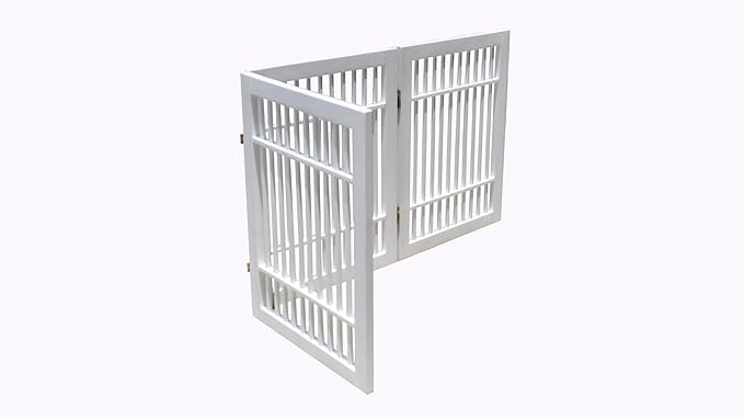 Pet Dog Gate Strong and Durable Freestanding Folding Acacia Hardwood Portable Wooden Fence Indoors or Outdoors by Urnporium (White Pet Gate, 3 Panel 24" Tall)