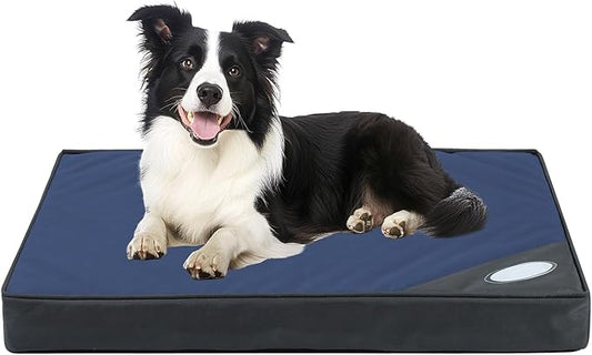 Orthopedic Outdoor Waterproof Dog Beds for Medium Dogs, Washable Crate Bed with Egg Crate Foam Pet Bed Mat and Removable Oxford Fabric Cooling Cover Bed,36"x 26", Navy