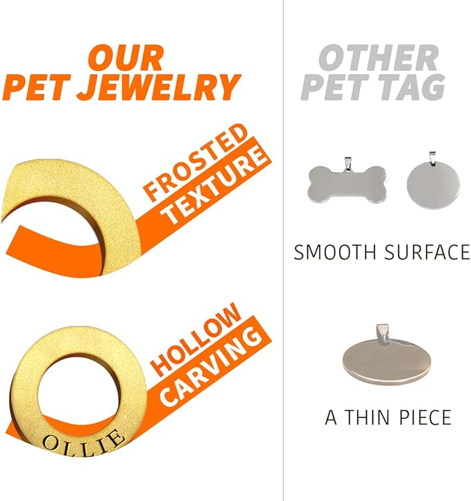 Dogs ID Tags Personalized Double Sided Deep Engraved Cat & Dog Collar Charm Ring Shape Brass Large