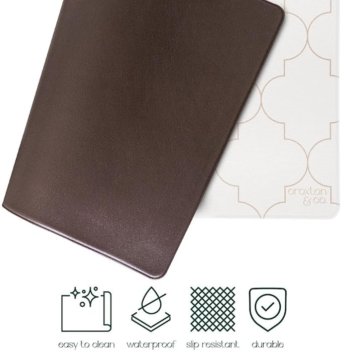 CROXTON & CO. Dog Mat for Food Bowl, Dish, Water Bowls | Stainproof, Washable & 100% Waterproof, Non-Slip Food Placemat for Pets | Faux Leather | Easy to Clean | Size: 16.5” x 28”, Cream, Light Brown