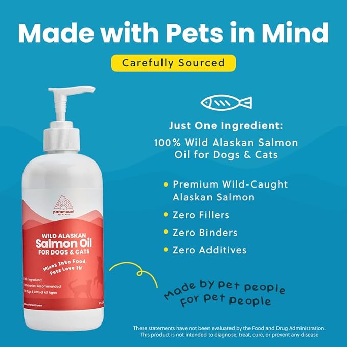 Wild Alaskan Salmon Oil for Cats & Small Dogs, Supports Skin, Coat, Joint & Overall Well-Being, Pure & Premium Alaskan Salmon Oil for Dogs & Cats with No Fillers, 16 oz