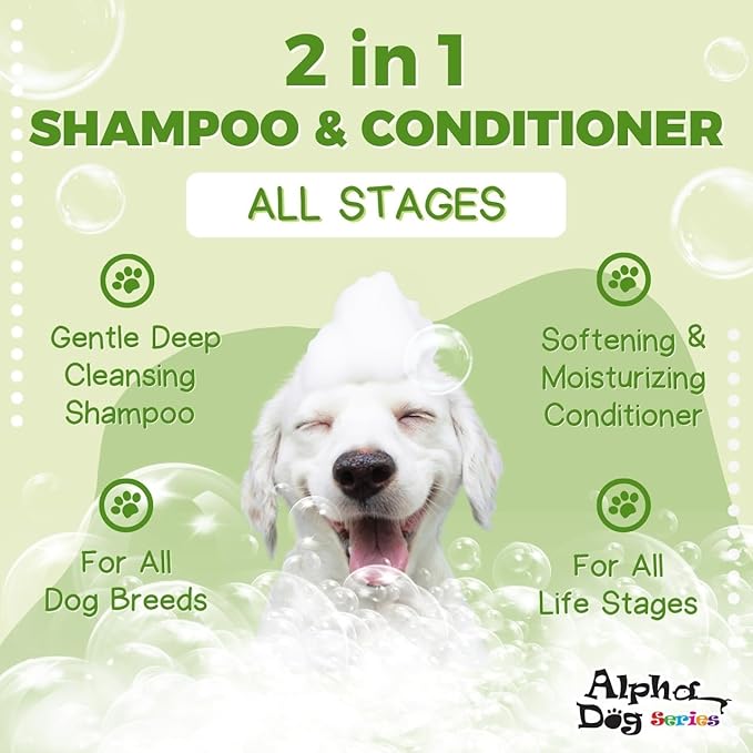Alpha Dog Series All Stages Natural Dog Shampoo and Conditioner Set with Aloe Vera pH-Balanced Dog Grooming Shampoo and Conditioner for Dogs, Tear-Free Moisturizing Dog Shampoo, 26.4 Oz (Pack of 2)